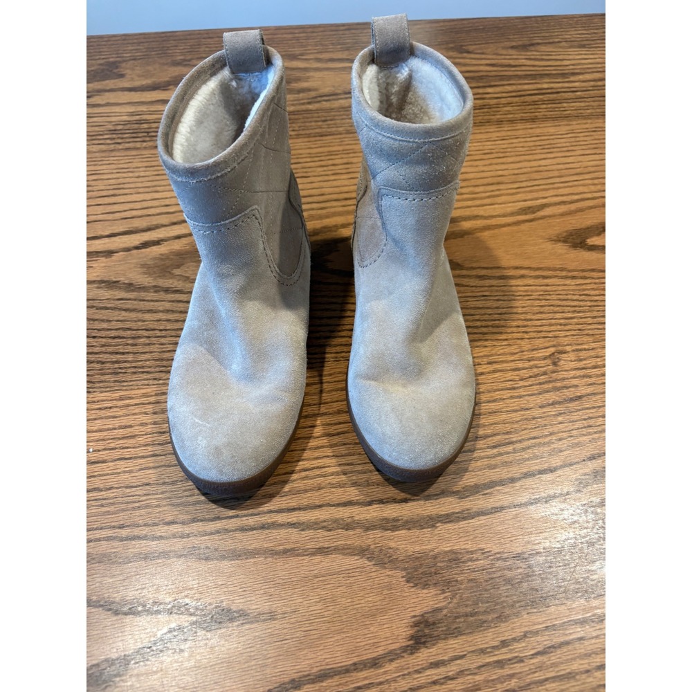 Tory Burch Quilted Suede Shearling Ankle Boots Beige Tan Size 10